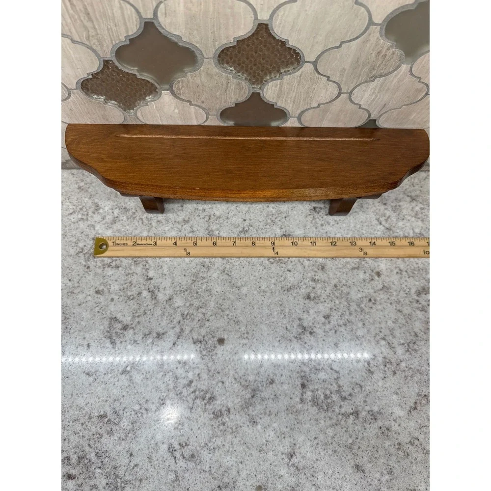 Vintage Brown Wood Wall Floating Shelf with Plate Groove 15.5 Inch
